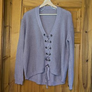 Lace Up Purple Sweater, Size: M/L